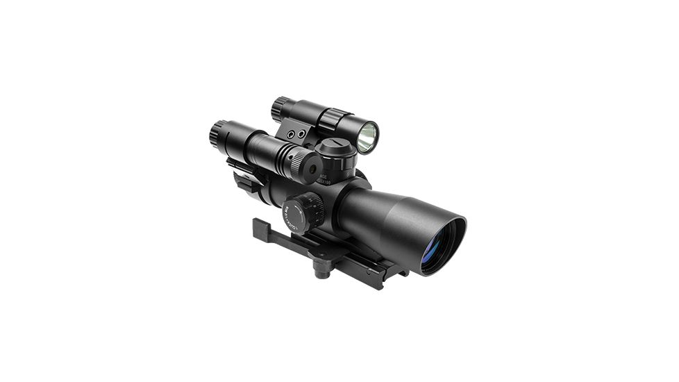 NcSTAR Mark III Tactical Rangefinder Rifle Scope 4X32/Flashlight &amp; Green Laser Combo Package KSTR432G/FLG-A