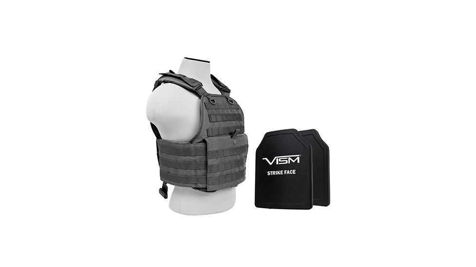 NcSTAR Plate Carrier Vest w/Two 10x12in Shooters Cut Hard PE Ballistic Panels, Urban Gray BPCVPCV2924U-A
