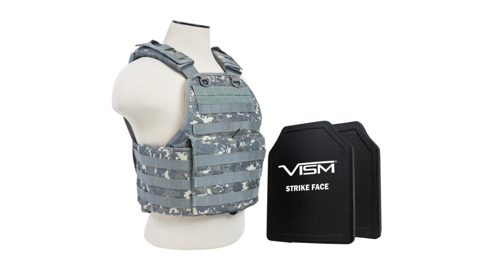 NcSTAR Plate Carrier Vest w/Two 10x12in Shooters Cut Hard PE Ballistic Panels, Digital Camo, BPCVPCV2924D-A