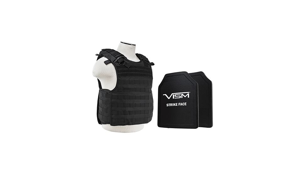 NcSTAR Quick Release Carrier Vest w/Two 11x14in Shooters Cut Hard PE Ballistic Panels, Black, Medium - 2XL BPLCVPCVQR2964B-A