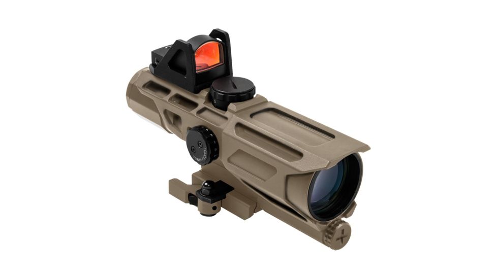 NcSTAR Ultimate Sighting System Gen3 3-9x40 Rifle Scope,Red Micro Dot,P4 Sniper Reticle,Red/Blue Illumination,Green Lens, Tan, VSTP3940GDV3T