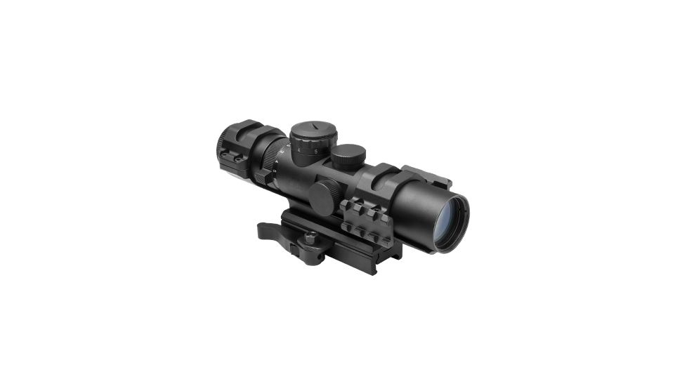 NcSTAR XRS Series 2-7x32 Compact Scope w/ Modular Upper Scope Rings, Black, Blue Ill. Mil-Dot/Waver SECXRSM2732G