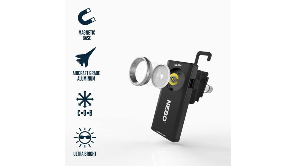Nebo Slim Work Light w/Clip Hook and Magnetic Base, Black, NEB-POC-0001