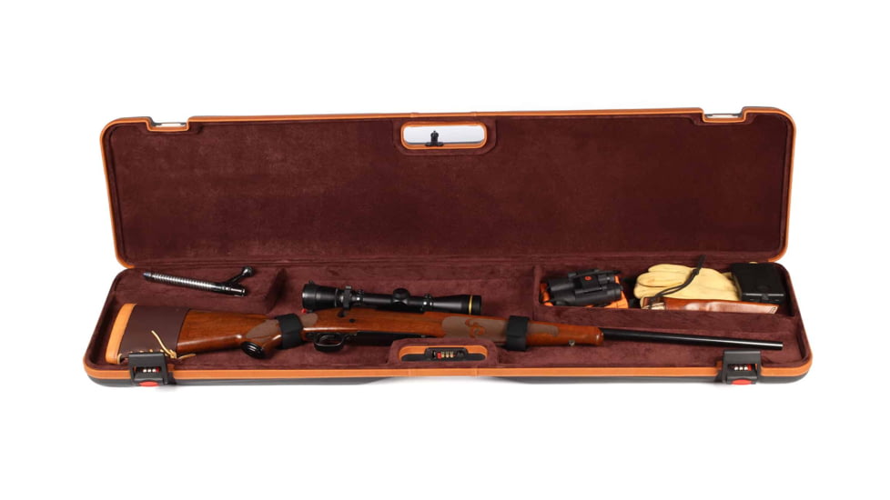 Negrini Deluxe Compact Scoped Bolt Action Rifle Case, Black/Cognac Leather Trim/Brown Interior, 1619LX/5287