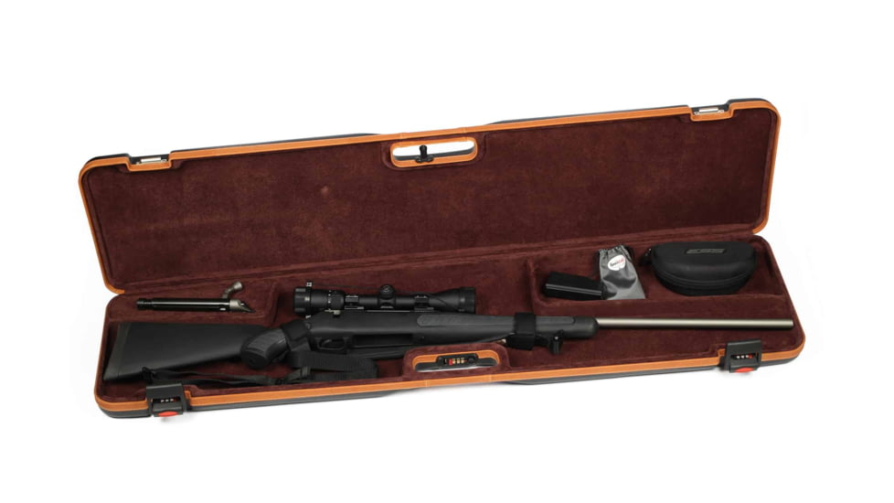 Negrini Deluxe Compact Scoped Bolt Action Rifle Case, Black/Cognac Leather Trim/Brown Interior, 1619LX/5287