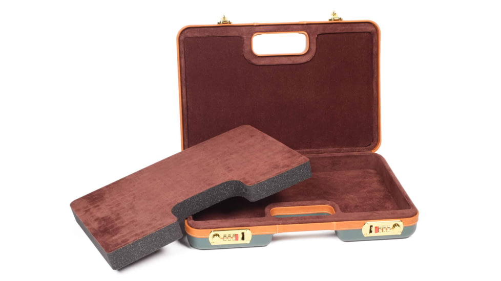 Negrini Luxury Handgun Case, Green/Cognac Leather Trim/Brown Interior, 2023LX-TAC/4841