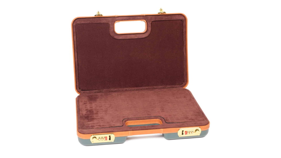 Negrini Luxury Handgun Case, Green/Cognac Leather Trim/Brown Interior, 2023LX-TAC/4841