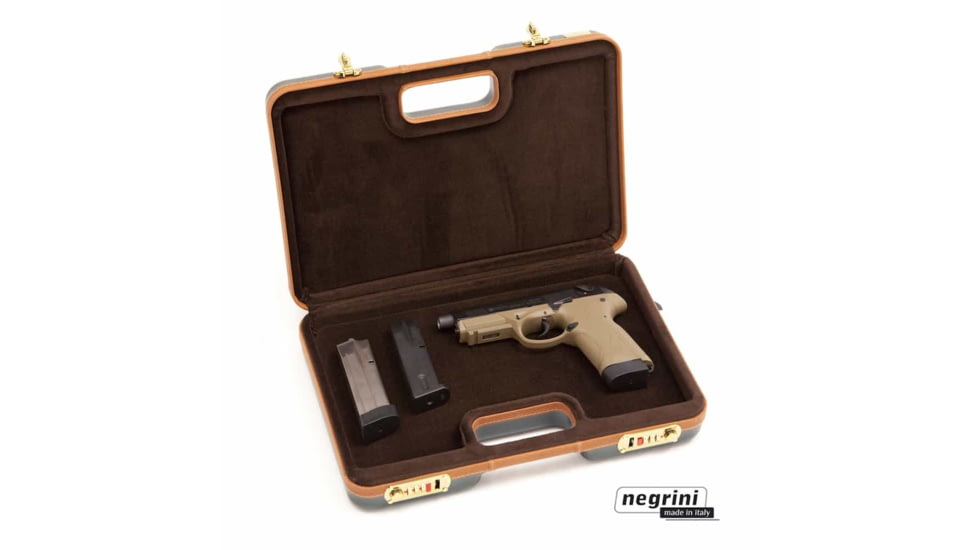 Negrini Luxury Handgun Case, Green/Cognac Leather Trim/Brown Interior, 2023LX-TAC/4841