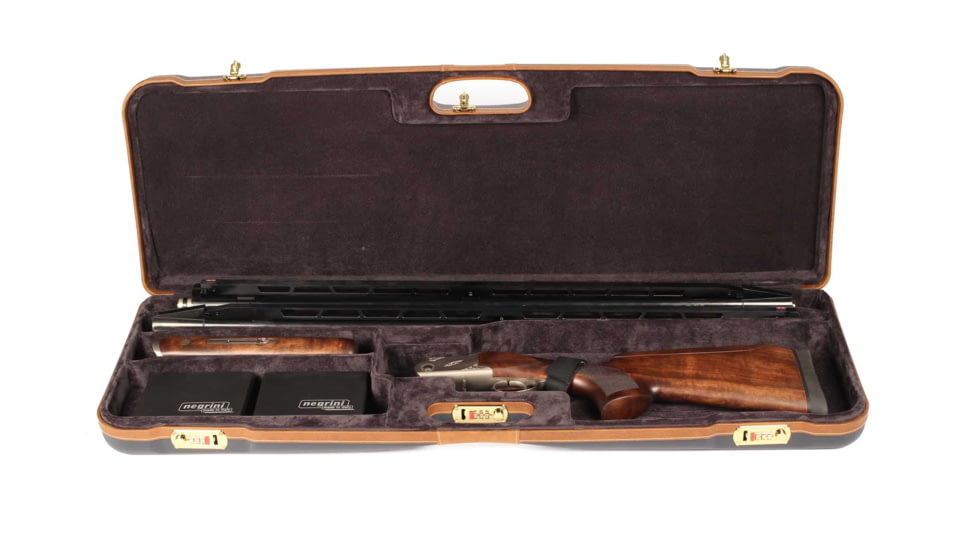 Negrini O/U Deluxe High Rib Trap/Sporting Combo Shotgun Case, Navy/Tobacco Leather/Grey Interior, 1653LX/5005