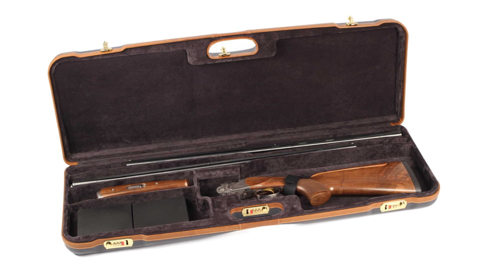 Negrini O/U Deluxe High Rib Trap/Sporting Combo Shotgun Case, Navy/Tobacco Leather/Grey Interior, 1653LX/5005