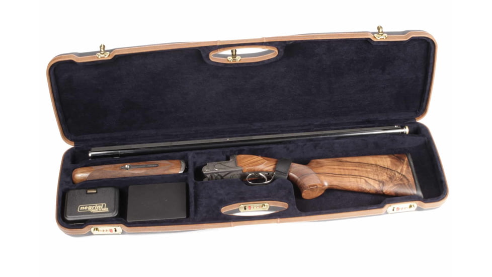 Negrini O/U Deluxe Sporter Shotgun Case, Navy/Tobacco Leather/Navy Interior, 1654LX/5166