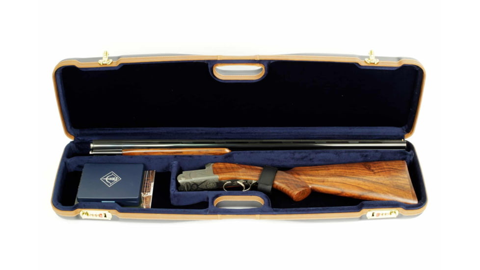 Negrini OU/SxS Deluxe Hunting Shotgun Case, Navy/Tobacco Leather/Navy Interior, 1605LX/5138
