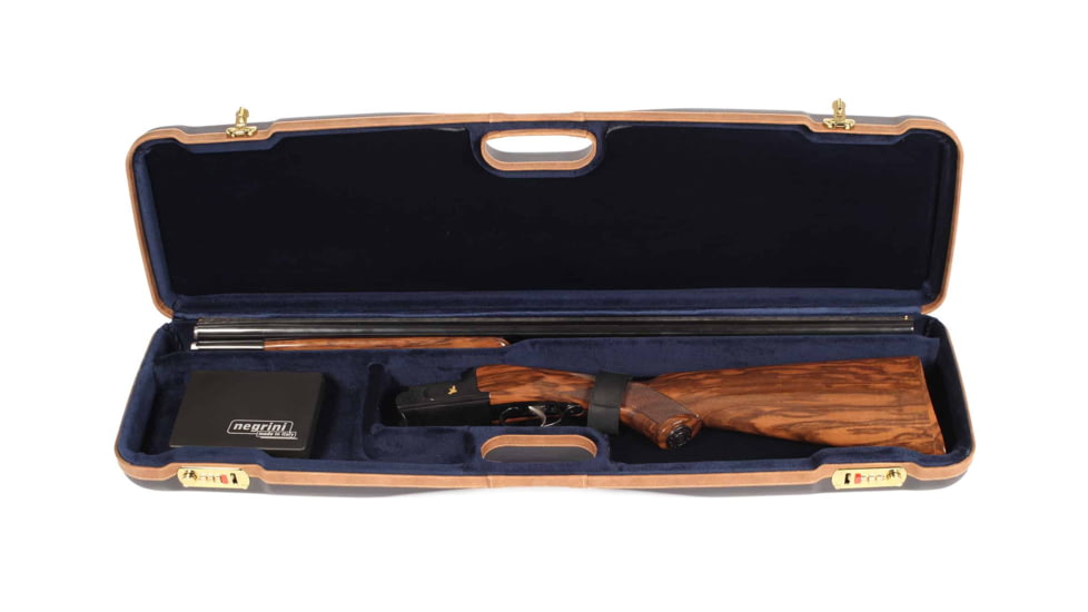 Negrini OU/SxS Deluxe Hunting Shotgun Case, Navy/Tobacco Leather/Navy Interior, 1605LX/5138