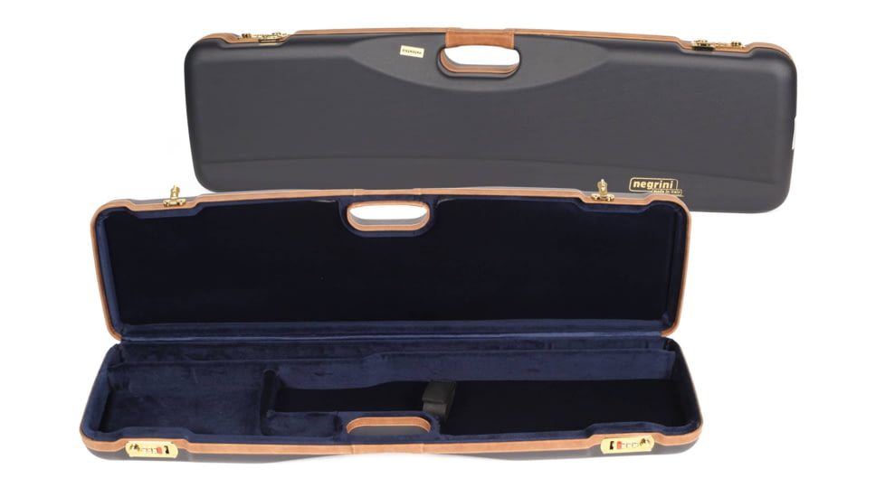Negrini OU/SxS Deluxe Hunting Shotgun Case, Navy/Tobacco Leather/Navy Interior, 1605LX/5138