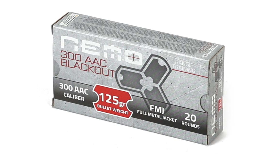 NEMO Arms .300 AAC Blackout 125 Grain Full Metal Jacket Brass Cased Rifle Ammo, 1000 Rounds, NART300BLK125FMJPPU1000