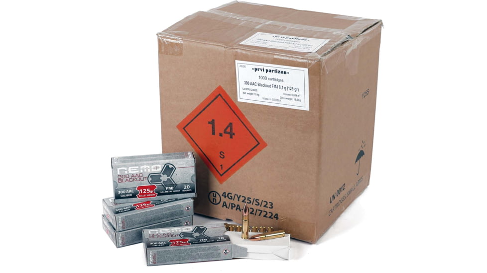 NEMO Arms .300 AAC Blackout 125 Grain Full Metal Jacket Brass Cased Rifle Ammo, 1000 Rounds, NART300BLK125FMJPPU1000