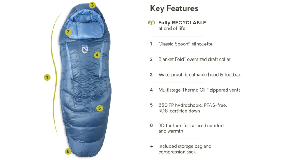 NEMO Equipment 2025 Disco 30F Endless Promise Sleeping Bag - Womens, Blue Horizon, Long, 811666037282