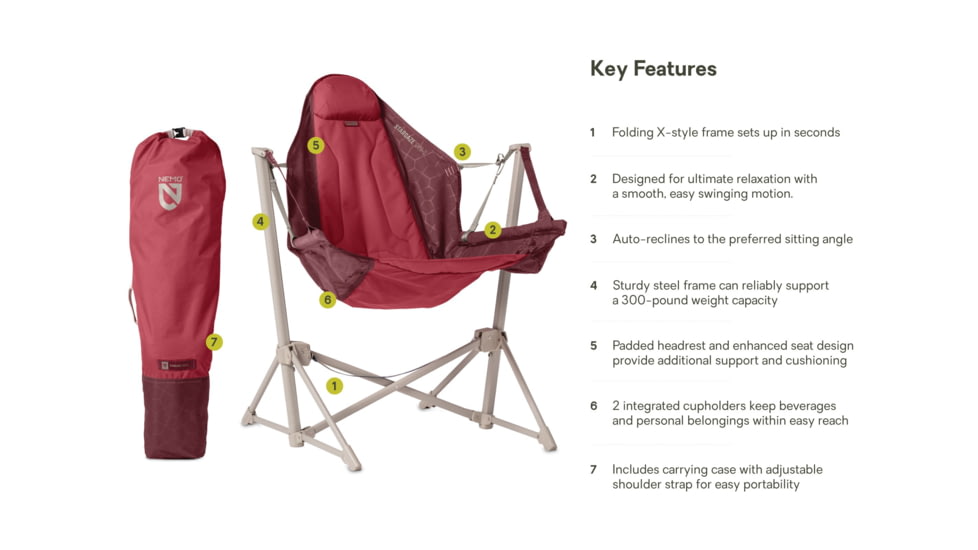 NEMO Equipment Stargaze EVO-X Folding Reclining Camp Chair, Deep Claret, 811666036247