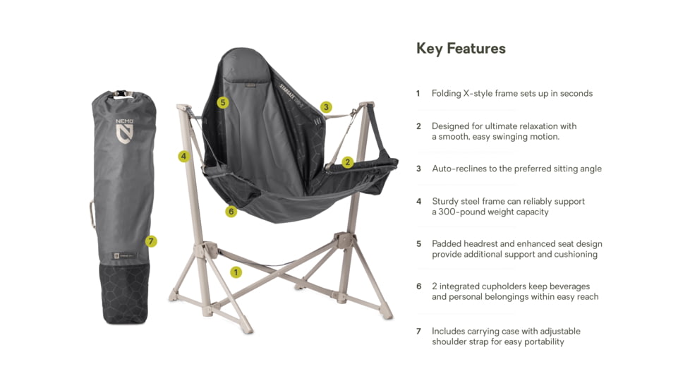 NEMO Equipment Stargaze EVO-X Folding Reclining Camp Chair, Goodnight Black, 811666036254