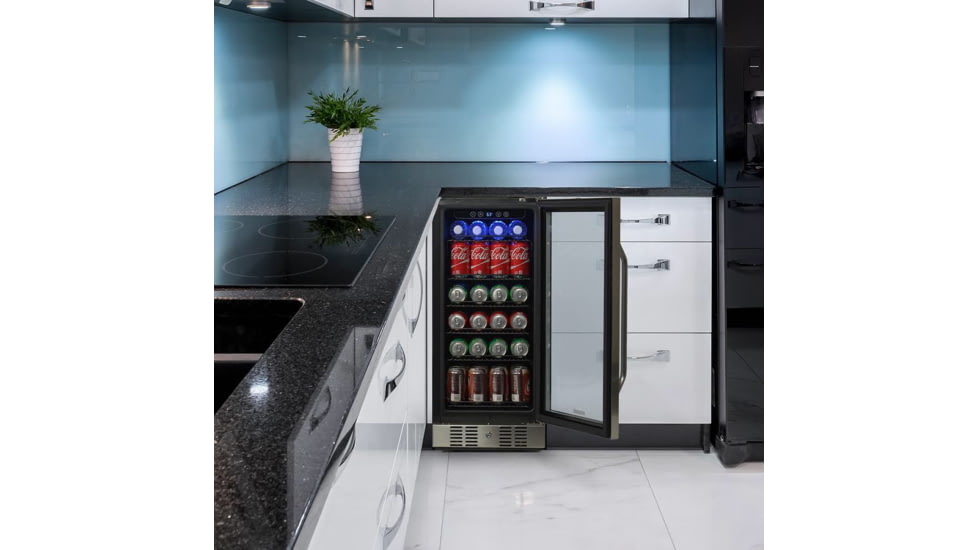NewAir 15in Built-in Beverage Fridge - 96 Cans, Black / Stainless Steel, ABR-960