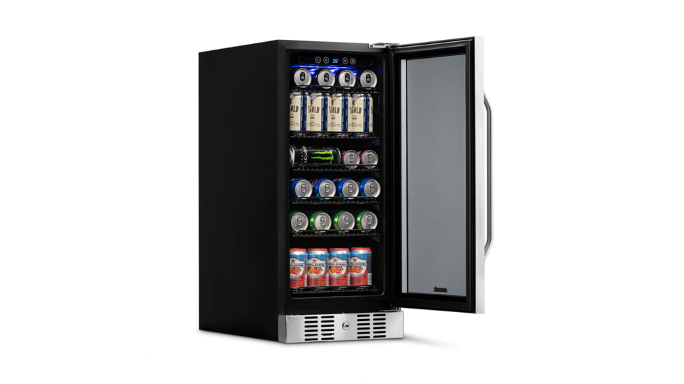 NewAir 15in Built-in Beverage Fridge - 96 Cans, Black / Stainless Steel, ABR-960