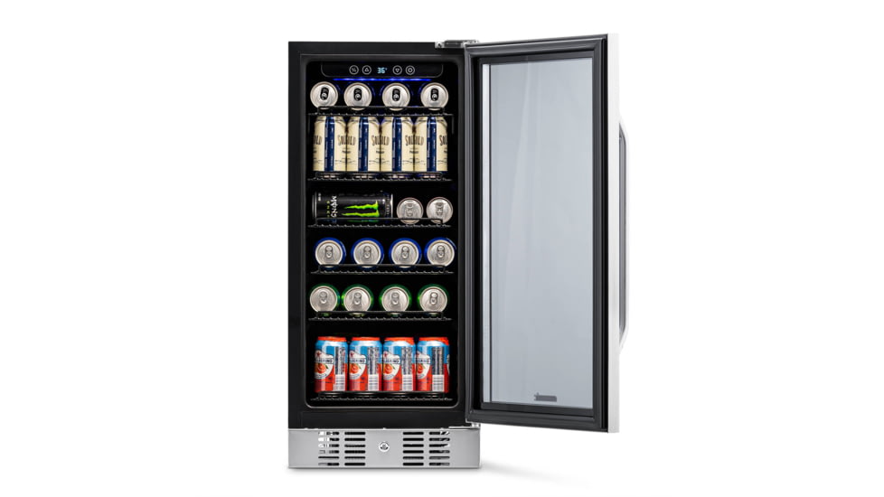 NewAir 15in Built-in Beverage Fridge - 96 Cans, Black / Stainless Steel, ABR-960