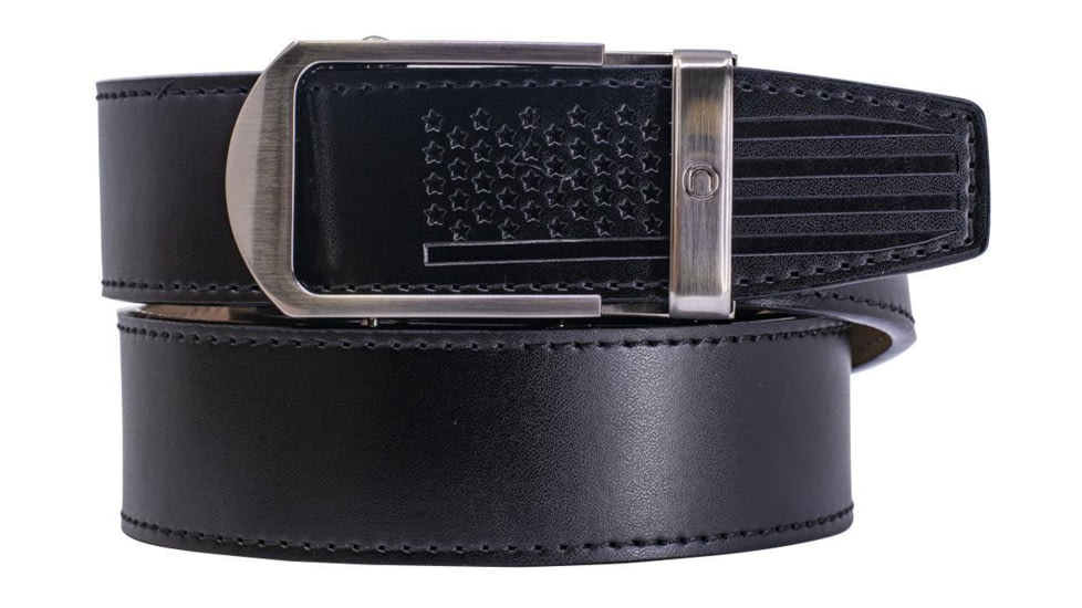 Nexbelt Smooth USA Flag Tip Debossed Dress Belt, Non-EDC, Black, PCH6236