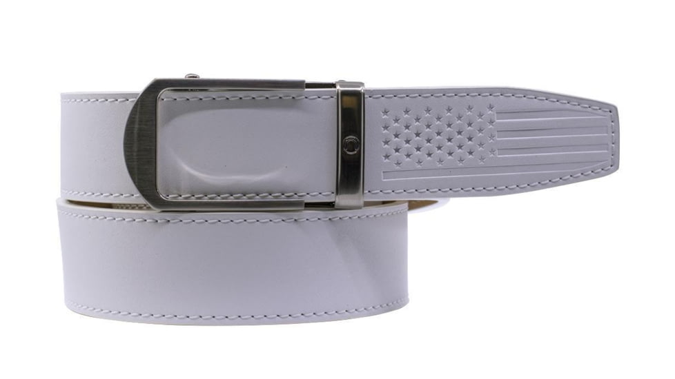 Nexbelt Smooth USA Flag Tip Debossed Dress Belt, Non-EDC, White, PCH6243