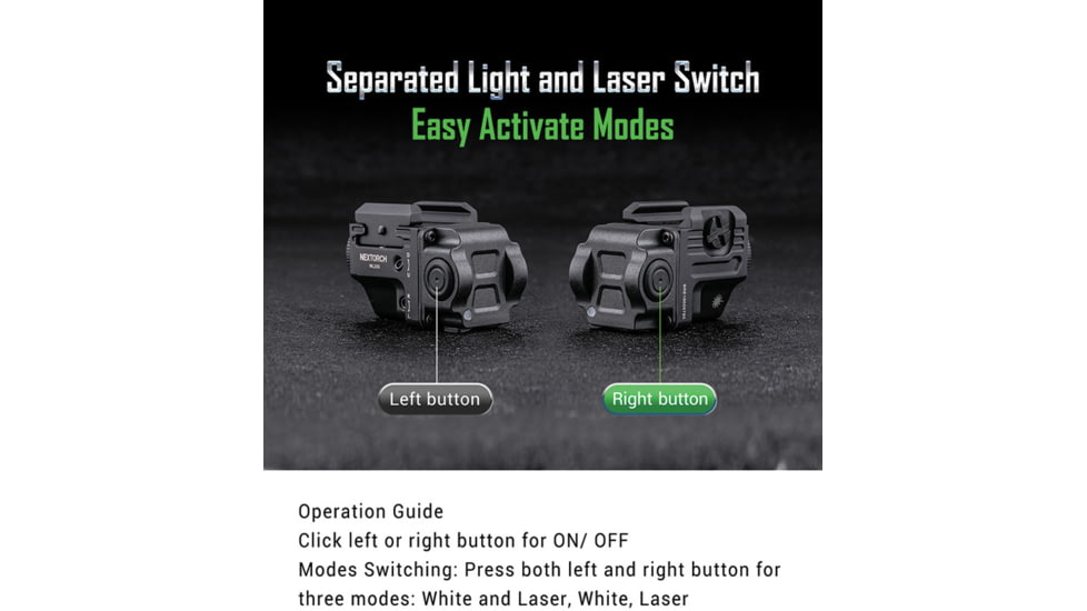 Nextorch WL22 LED Compact Weapon Light w/Green Laser. Lithium Ion, White, 650 Lumens, Black, PS520034