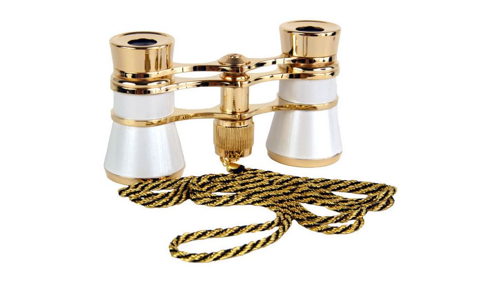 LaScala Optics CARMEN Opera Glasses - White Body, Golden Rings
