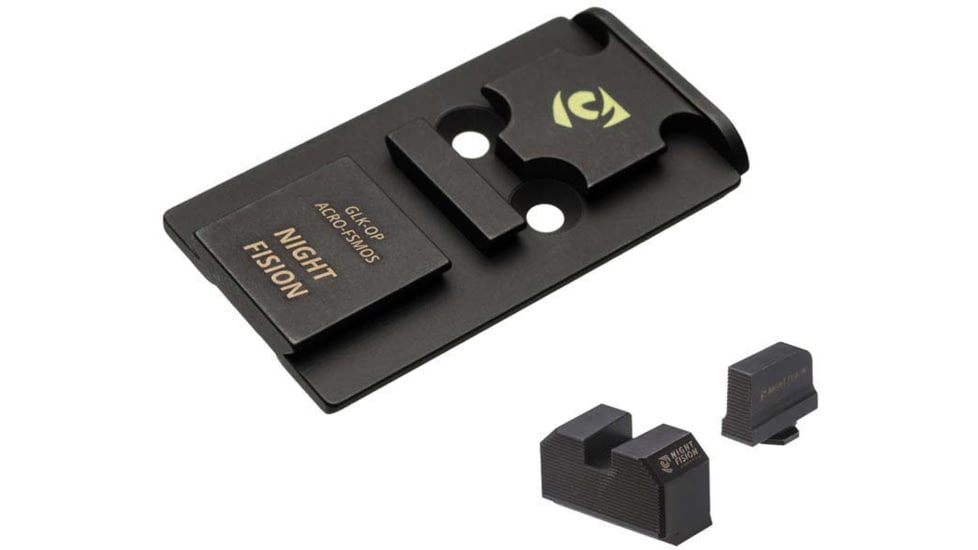 Night Fision Aimpoint ACRO Adapter Plate, Glock Mos + Blacked Out Sights Combo, Black, GLK-OPBS-ACRO-MOS-ZXZX