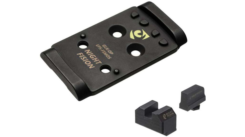 Night Fision Optic Plate + Blacked Out Sights Combo EPS to Glock Full Size MOS, Black, GLK-OPBS-EPS-MOS-ZXZX