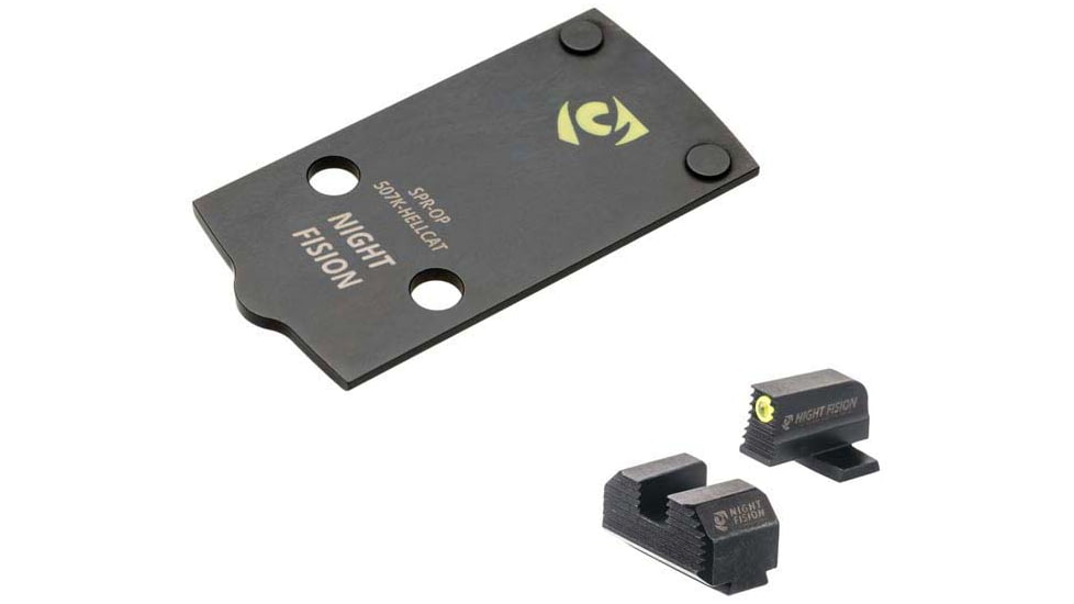 Night Fision Optic Plate + Tritium Ylw Front Sight Combo 507k to Springfield Hellcat, Black, SPR-OPBS-507K-HC-YGZX