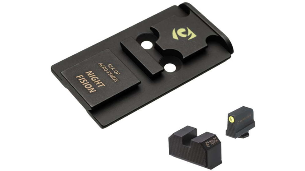 Night Fision Optic Plate + Tritium Ylw Front Sight Combo ACRO to Glock Full Size MOS, Black, GLK-OPBS-ACRO-MOS-YGZX
