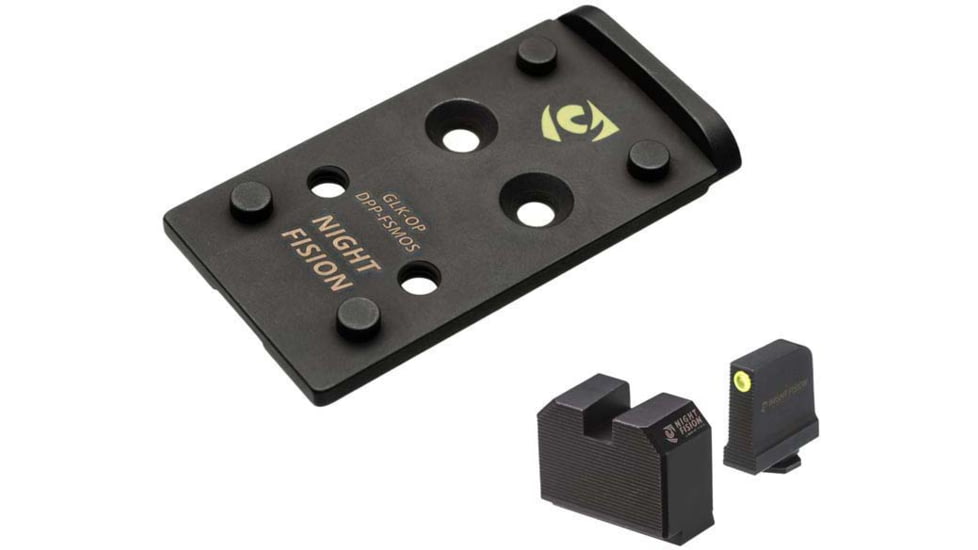 Night Fision Optic Plate + Tritium Ylw Front Sight Combo DPP/Romeo Pro to Glock Full Size MOS, Black, GLK-OPBS-DPP-MOS-YGZX