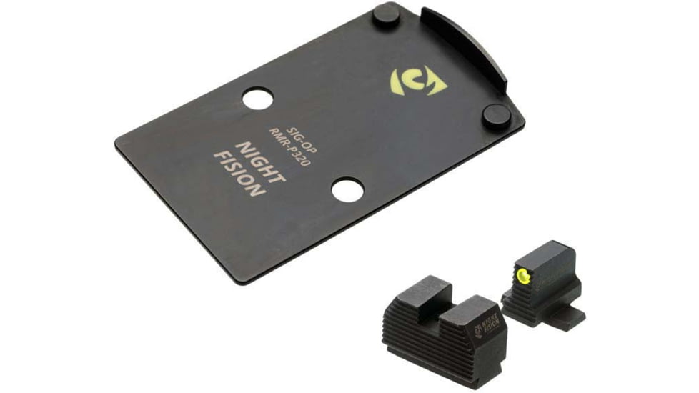 Night Fision Optic Plate + Tritium Ylw Front Sight Combo RMR/507c to Sig P320, Black, SIG-OPBS-RMR-P320-YGZX
