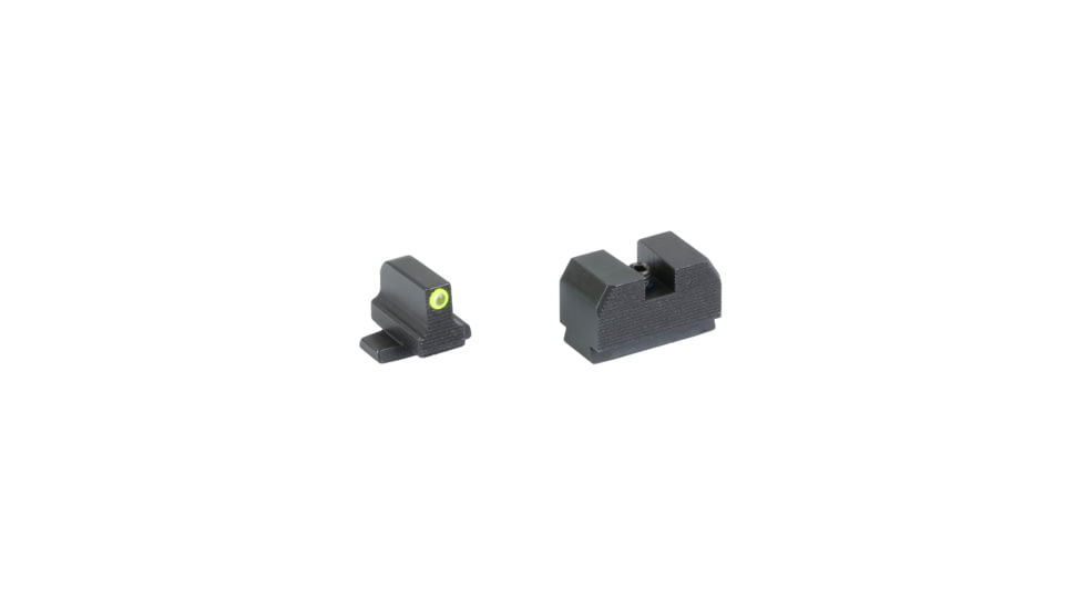 Night Fision Optics Ready Stealth Series Square-Notch Tritium Night Sights, SIG Sauer P-Series, 315-302in Blade Height, Yellow Front Sight/Green Tritium, Blank Rear Sight, Black, SIG-180-315-302-YGZX