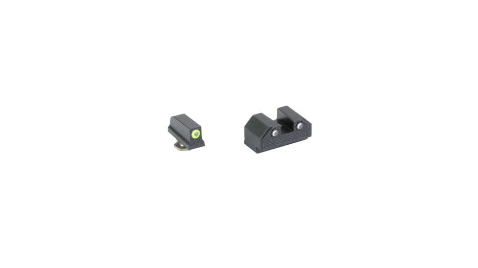 Night Fision Optics Ready Stealth Series Square-Notch Tritium Night Sights, Glock 43X MOS, 220-227in Blade Height, Yellow Front Sight/Green Tritium, Black Rear Sight, Black, GLK-003-220-227-YGZG