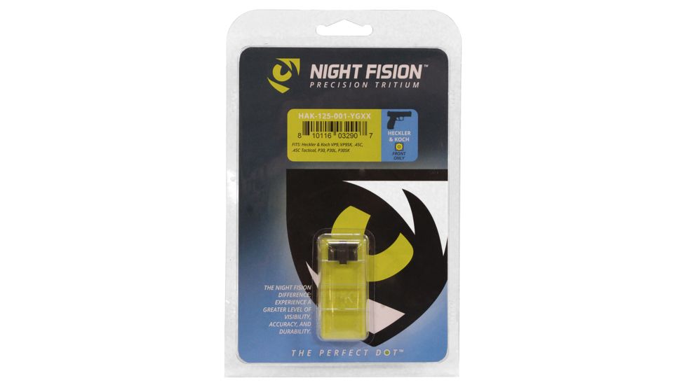 Night Fision Perfect Dot Front Night Sights for HK, Yellow Front w/ Green Tritium, fits VP9, VP9SK, .45C, .45C Tactical, P30, P30L, P, HAK-125-001-YGXX