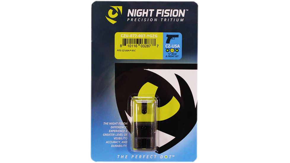 Night Fision Perfect Dot Front Night Sights w/ U Notch Rear for CZ-USA, Yellow Front w/ Green Tritium - Black Rear w/ Gree, fits P-10 C, CZU-077-007-YGZG