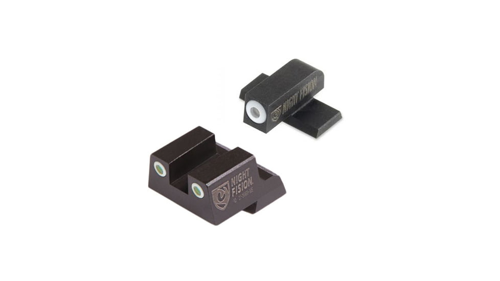 Night Fision Perfect Dot Night Sight Set w/Front, Square Rear, White Front w/Green Tritium, White Rear w/Green Tr, Fits Springfield XD-S &amp; XD-E, SPR-228-003-WGWG