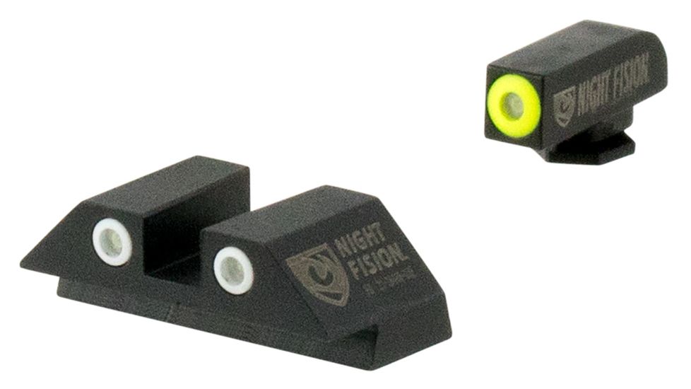 Night Fision Perfect Dot Night Sight Set w/Front, Square Rear, Yellow Front w/Green Tritium, White Rear w/Green T, Fits Glock 17/17L/19/22/23/24/25/ 26/27/28/31/32/3, GLK-001-003-YGWG