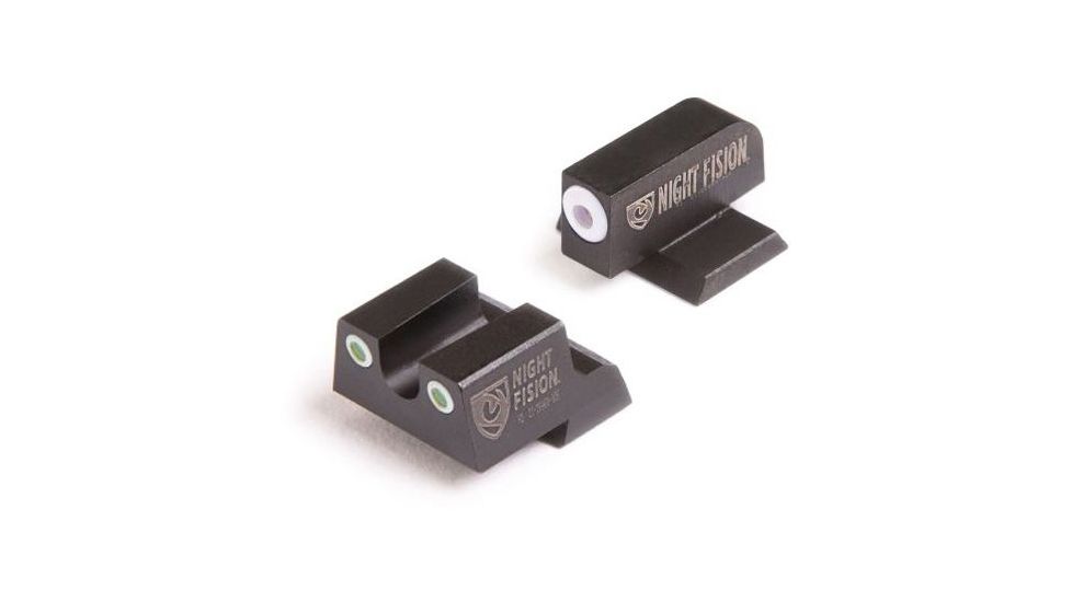 Night Fision Perfect Dot Suppressor Height Night Sight Set w/Front, Square Rear, White Front w/Green Tritium, White Rear w/Green Tr, Suppressor Height S&amp;W M&amp;P/M&amp;P M2.0, SAW-203-003-WGWG