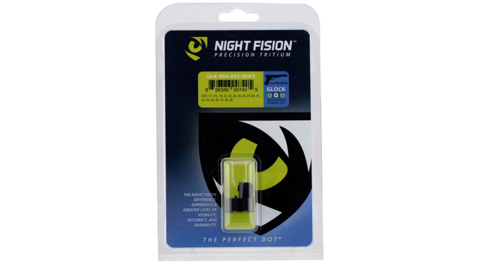 Night Fision Perfect Dot Suppressor Height Night Sight Set w/Front, Square Rear, White w/Green Tritium, Glock 17/17L/19-41, GLK-004-003-WGWG