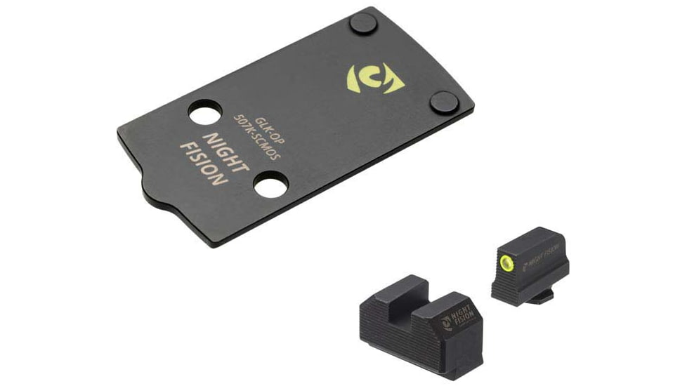 Night Fision Plate + Tritium Ylw Front Sight Combo 507K to Glock 43x MOS, Black, GLK-OPBS-507K-43X-YGZX
