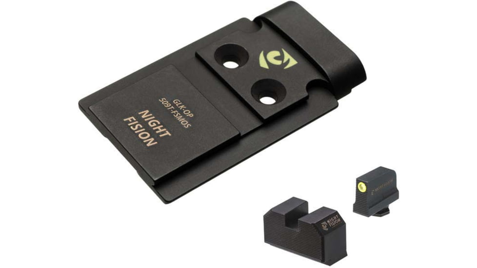 Night Fision Plate + Tritium Ylw Front Sight Combo 509T to Glock Full Size MOS, Black, GLK-OPBS-509T-MOS-YGZX