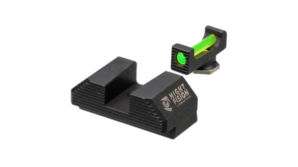 Night Fision Standard Height Fiber Optic Sight Set, Glock 17/19/45/48, Green Front, Black, GLK-001-163-175-GFZX