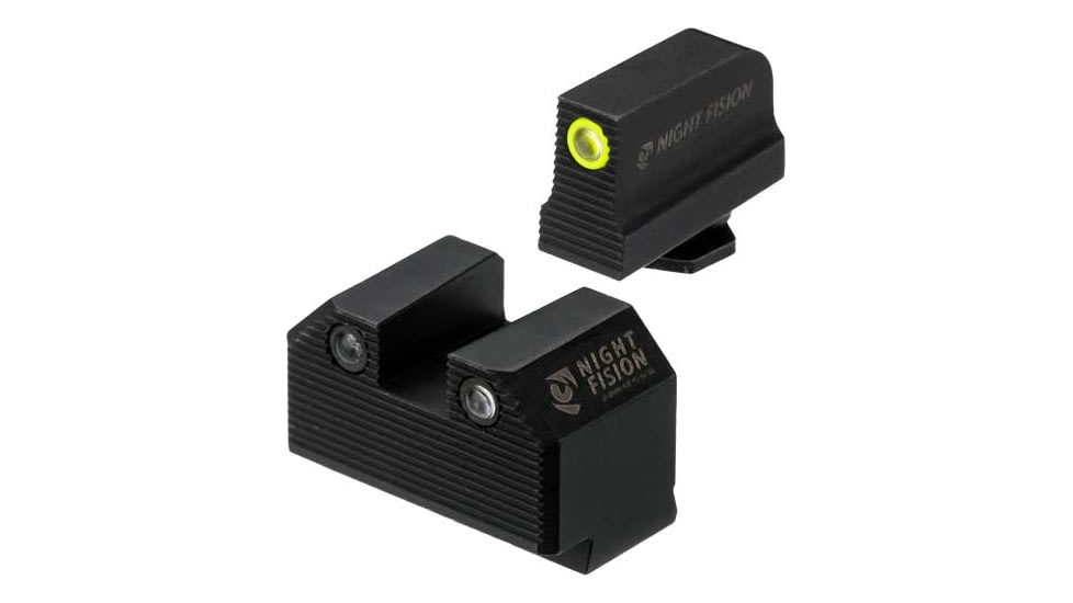 Night Fision Glock Tritium Stealth Yellow Front/Square Night Sight Set, Glock 17/19/34, Black, GLK001290313YGZG