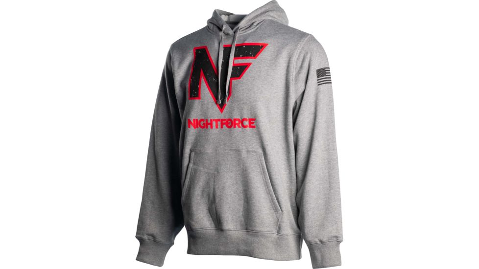 NightForce Mens Hoody, Red NF Logo, Light Grey, Medium, A532-M
