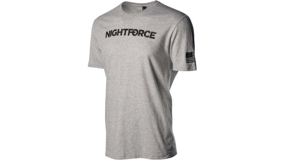 NightForce Mens T-Shirt, NF Script &amp; RRR Back, Light Grey, 2XL, A536-2XL